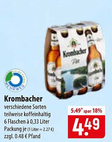 Krombacher verschiedene Sorten teilweise koffeinhaltig 6 Flaschen à 0,33 Liter Packung je (1 Liter = 2.27 €) zzgl. 0.48 € Pfand
