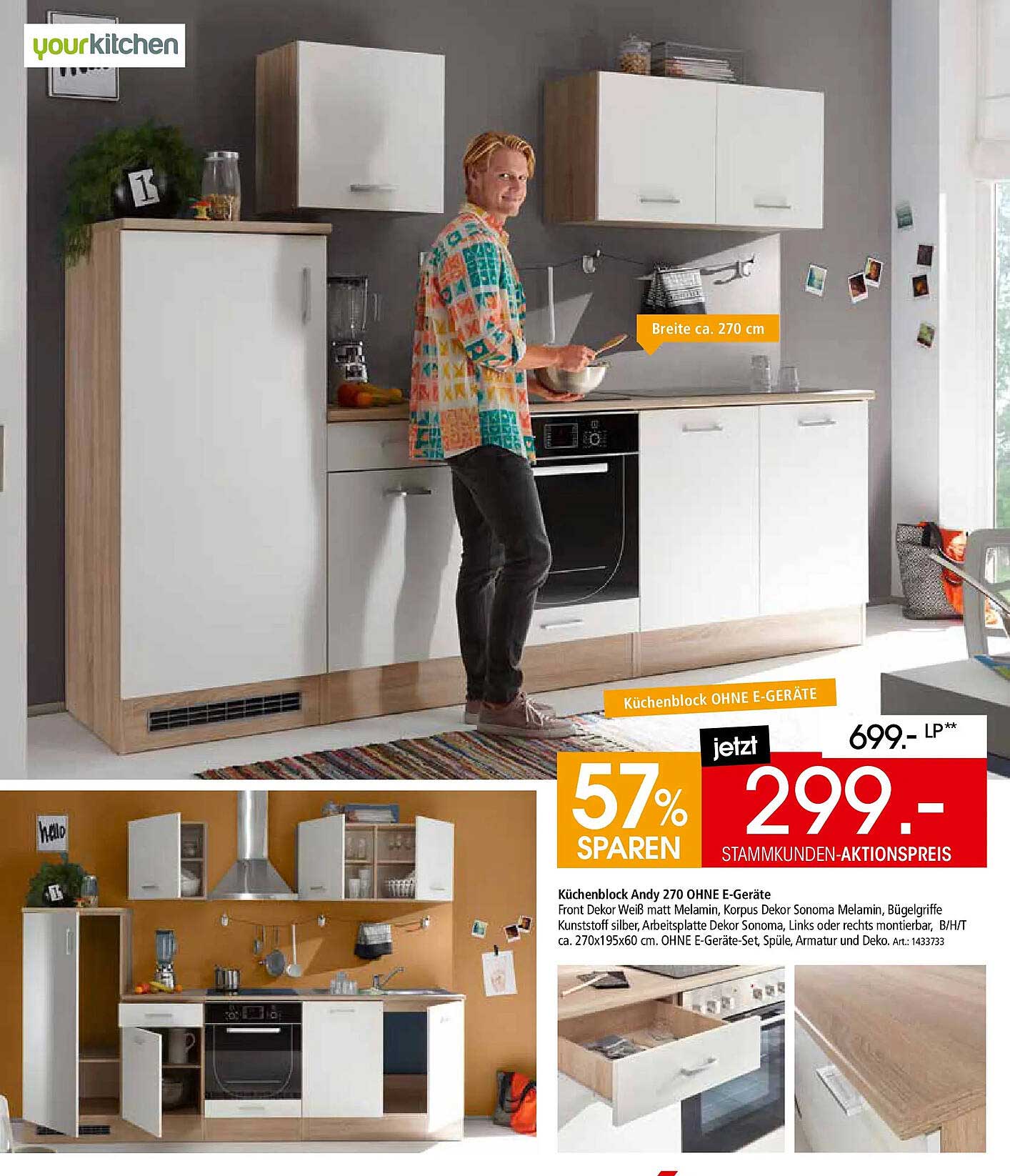 Küchenblock Andy 270 OHNE E-Geräte