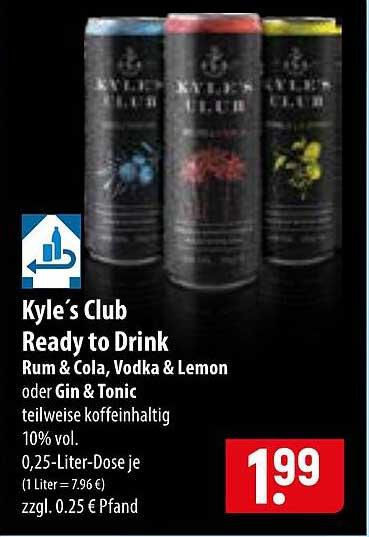 Kyle’s Club Ready to Drink Rum & Cola, Vodka & Lemon oder Gin & Tonic