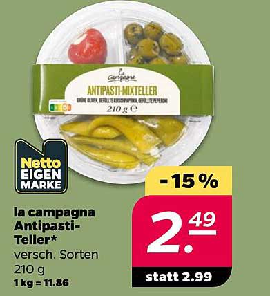 la campagna Antipasti-Teller* versch. Sorten 210 g
