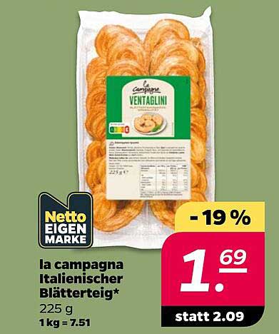 la campagna Italienischer Blätterteig* 225 g 1 kg = 7.51