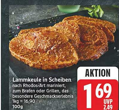 Lammkeule in Scheiben nach Rhodos-Art mariniert, zum Braten oder Grillen, das besondere Geschmackserlebnis