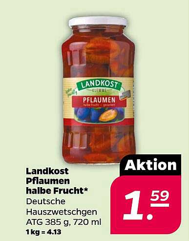 Landkost Pflaumen halbe Frucht* Deutsche Hauszwetschgen ATG 385 g, 720 ml 1 kg = 4.13