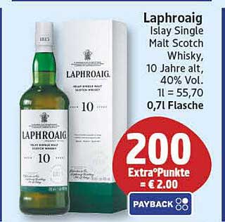 Laphroaig Islay Single Malt Scotch Whisky, 10 Jahre alt, 40% Vol. 0,7l Flasche