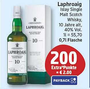 Laphroaig Islay Single Malt Scotch Whisky, 10 Jahre alt, 40% Vol. 1l = 55,70 0,7l Flasche