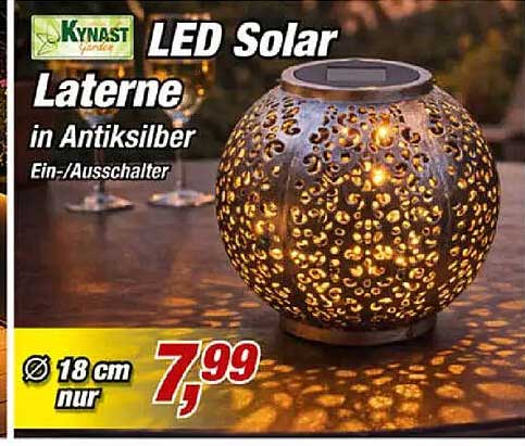 LED Solar Laterne in Antiksilber Ein-/Ausschalter