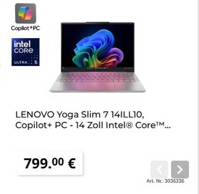 LENOVO Yoga Slim 7 14ILL10, Copilot+ PC - 14 Zoll Intel® Core™...