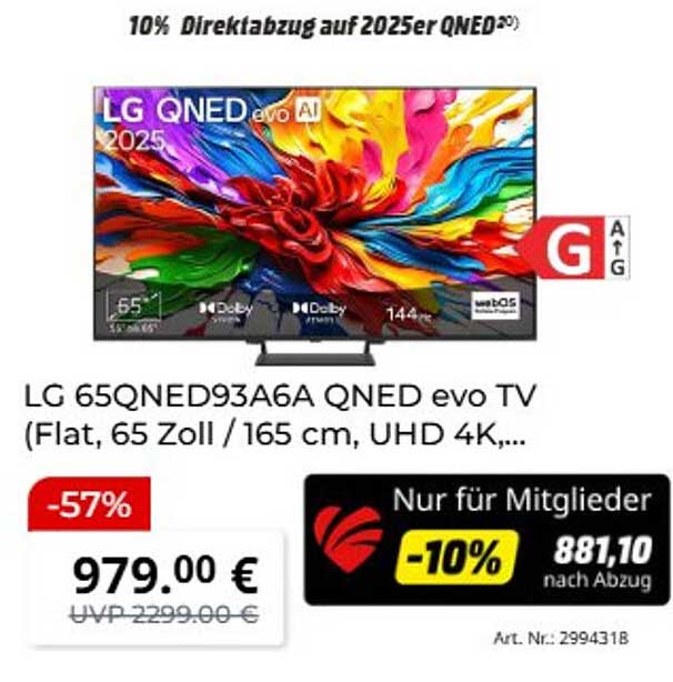 LG 65QNED93A6A QNED evo TV (Flat, 65 Zoll / 165 cm, UHD 4K,...