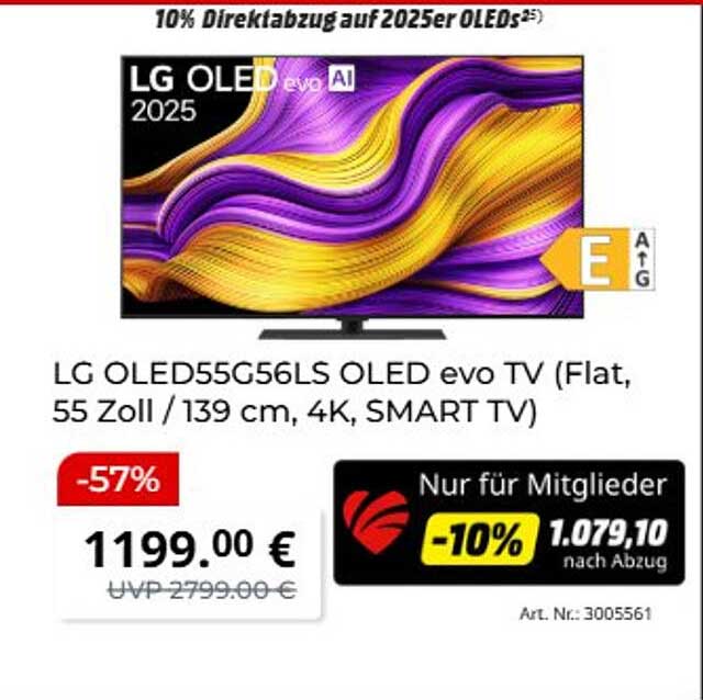 LG OLED55G56LS OLED evo TV (Flat, 55 Zoll / 139 cm, 4K, SMART TV)