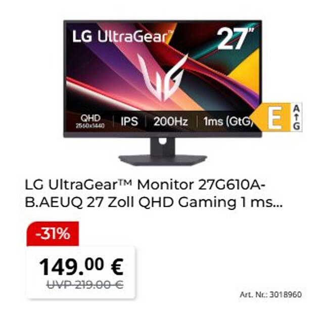 LG UltraGear™ Monitor 27G610A-B.AEUQ 27 Zoll QHD Gaming 1 ms...