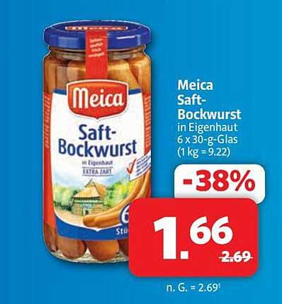 Meica Saft-Bockwurst in Eigenhaut 6 x 30-g-Glas (1 kg = 9.22)