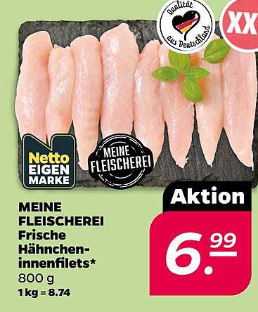 MEINE FLEISCHEREI Frische Hähnchen-innenfilets* 800 g 1 kg = 8.74