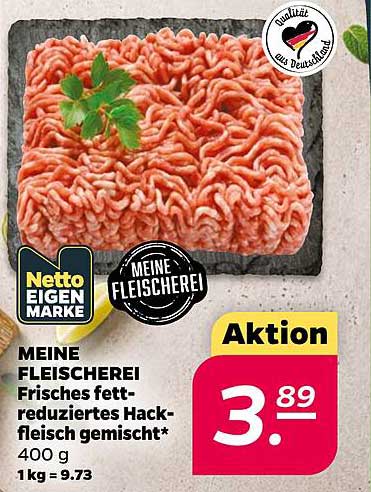 MEINE FLEISCHEREI Frisches fett-reduziertes Hackfleisch gemischt* 400 g 1kg = 9,73