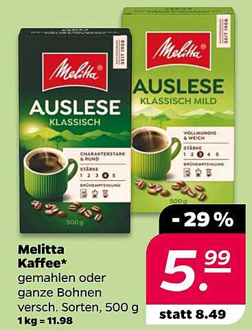 Melitta Kaffee* gemahlen oder ganze Bohnen versch. Sorten, 500 g