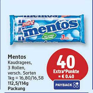 Mentos Kaudragees, 3 Rollen, versch. Sorten 1kg = 16,80/16,58 112,5/114g Packung
