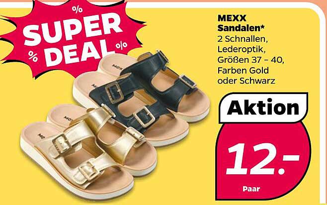 MEXX Sandalen* 2 Schnallen, Lederoptik, Größen 37 – 40, Farben Gold oder Schwarz