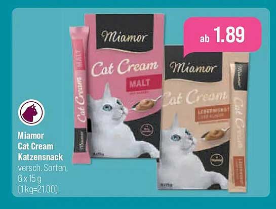 Miamor Cat Cream Katzensnack versch. Sorten, 6 x 15 g (1 kg = 21,00)