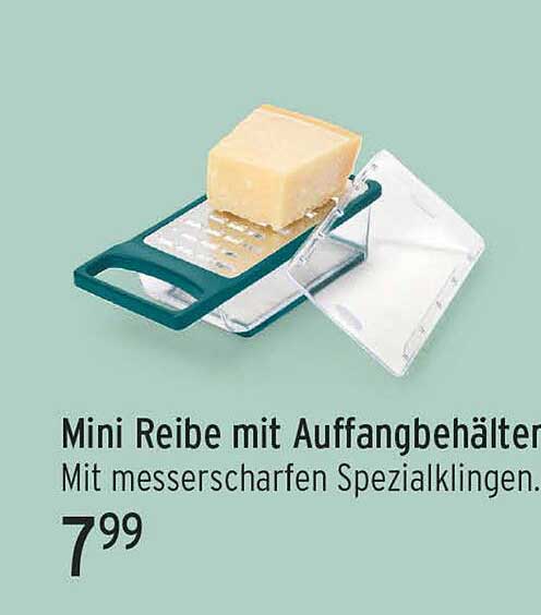 Mini Reibe mit Auffangbehälter Mit messerscharfen Spezialklingen.