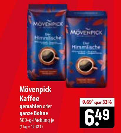 Mövenpick Kaffee gemahlen oder ganze Bohne 500-g-Packung je (1 kg = 12.98 €)