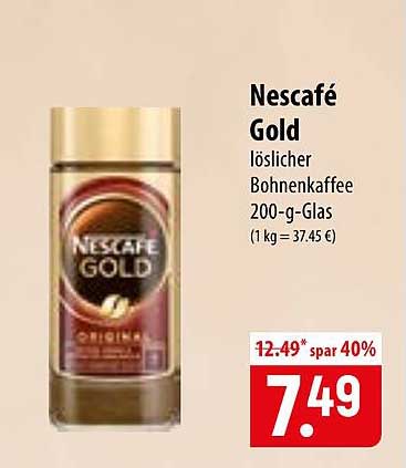 Nescafé Gold löslicher Bohnenkaffee 200-g-Glas