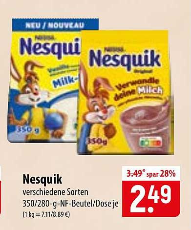 Nesquik verschiedene Sorten 350/280-g-NF-Beutel/Dose je