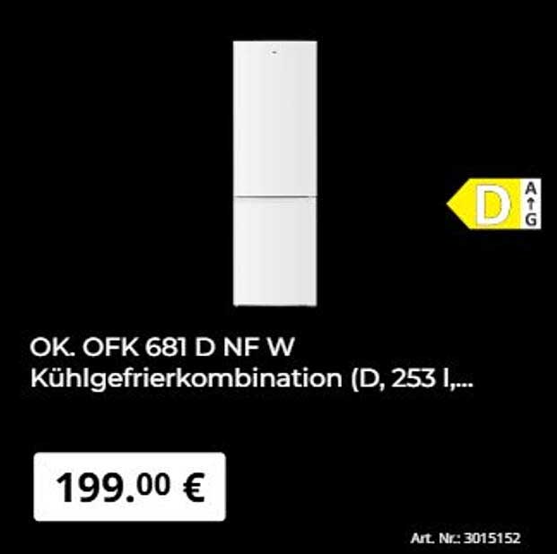 OK. OFK 681 D NF W Kühlgefrierkombination (D, 253 l,...