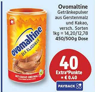 Ovomaltine Getränkepulver aus Gerstenmalz und Kakao, versch. Sorten 1kg = 14,20/12,78 450/500g Dose