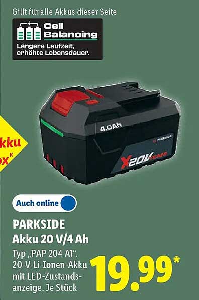 PARKSIDE Akku 20 V/4 Ah