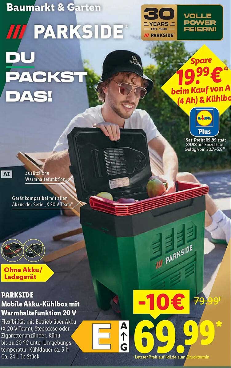 PARKSIDE Mobile Akku-Kühlbox mit Warmhaltefunktion 20 V