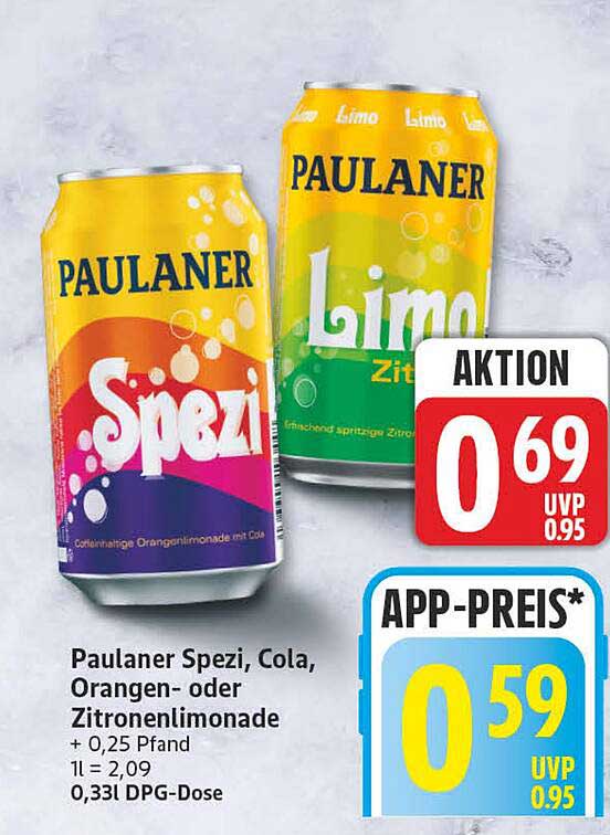 Paulaner Spezi, Cola, Orangen- oder Zitronenlimonade