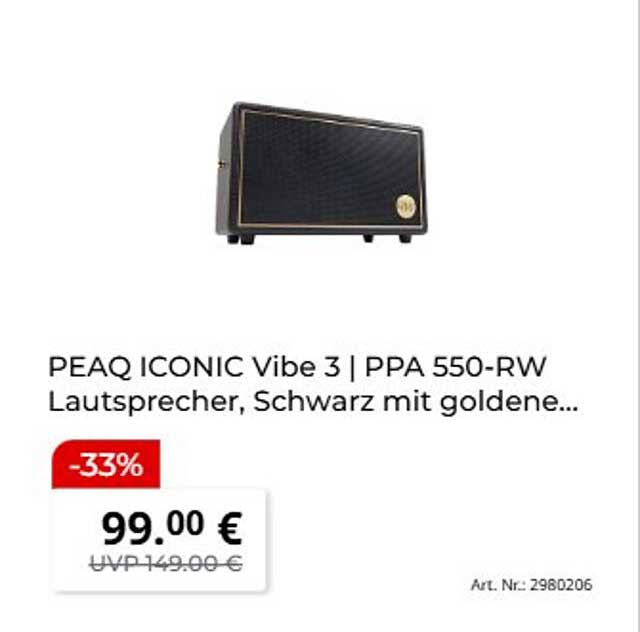 PEAQ ICONIC Vibe 3 | PPA 550-RW Lautsprecher, Schwarz mit goldene...
