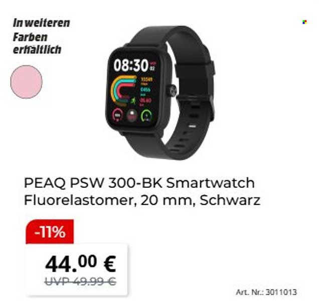 PEAQ PSW 300-BK Smartwatch Fluorelastomer, 20 mm, Schwarz