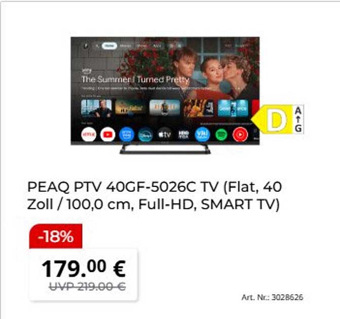 PEAQ PTV 40GF-5026C TV (Flat, 40 Zoll / 100,0 cm, Full-HD, SMART TV)