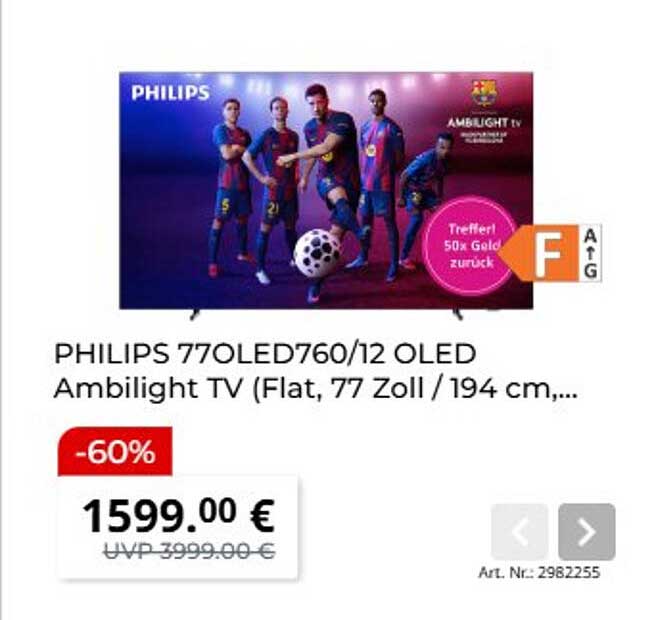 PHILIPS 77OLED760/12 OLED Ambilight TV (Flat, 77 Zoll / 194 cm,...