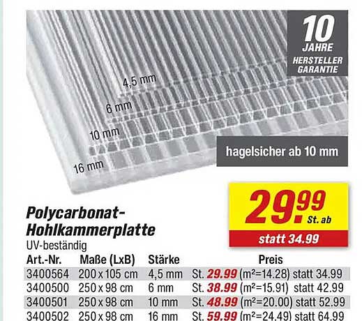 Polycarbonat-Hohlkammerplatte