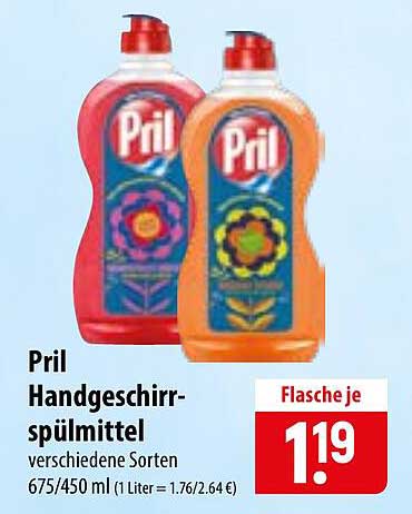 Pril Handgeschirr-spülmittel verschiedene Sorten 675/450 ml (1 Liter = 1.76/2.64 €)
