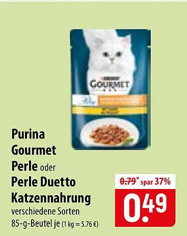 Purina Gourmet Perle oder Perle Duetto Katzennahrung verschiedene Sorten 85-g-Beutel je (1 kg = 5.76 €)