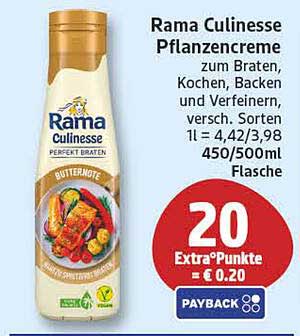 Rama Culinesse Pflanzencreme zum Braten, Kochen, Backen und Verfeinern, versch. Sorten 1 l = 4,42/3,98 450/500ml Flasche