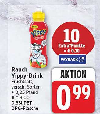 Rauch Yippy-Drink Fruchtsaft, versch. Sorten, + 0,25 Pfand 1 l = 3,00 0,33 l PET-DPG-Flasche