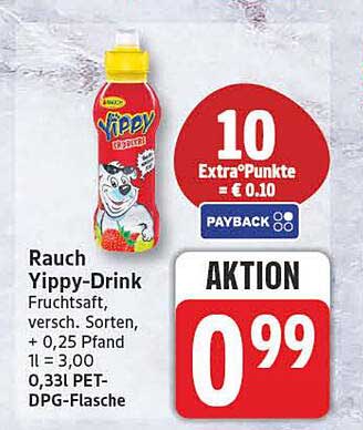 Rauch Yippy-Drink Fruchtsaft, versch. Sorten, + 0,25 Pfand 1 l = 3,00 0,33l PET-DPG-Flasche