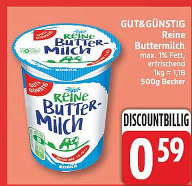 Reine Buttermilch max. 1% Fett, erfrischend 1 kg = 1,18 500g Becher
