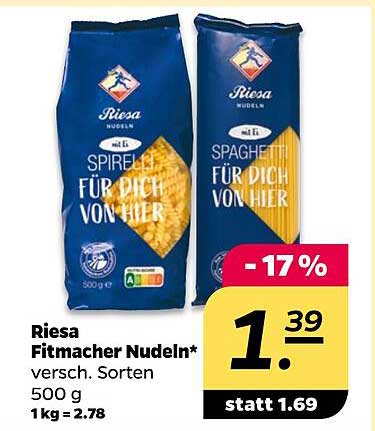 Riesa Fitmacher Nudeln* versch. Sorten 500 g 1kg = 2.78