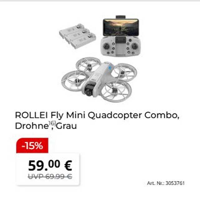 ROLLEI Fly Mini Quadcopter Combo, Drohne Grau