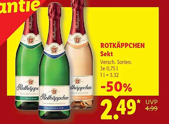 ROTKÄPPCHEN Sekt Versch. Sorten. Je 0,75 l 1 l = 3.32