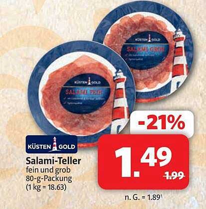 Salami-Teller fein und grob 80-g-Packung (1 kg = 18.63)