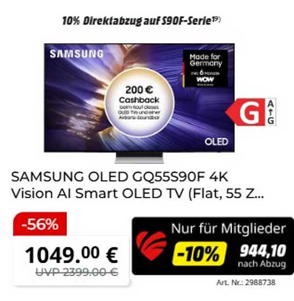 SAMSUNG OLED GQ55S90F 4K Vision AI Smart OLED TV (Flat, 55 Z...