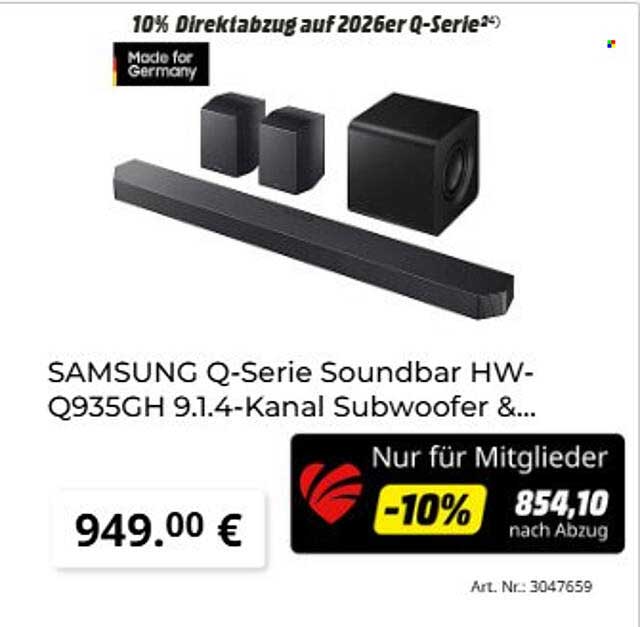 SAMSUNG Q-Serie Soundbar HW-Q935GH 9.1.4-Kanal Subwoofer &...