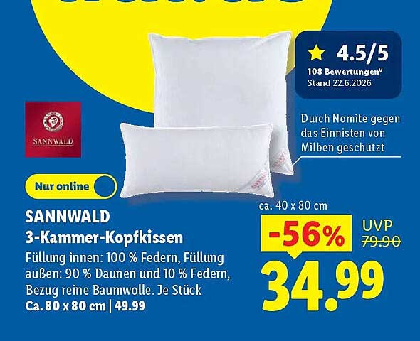 SANNWALD 3-Kammer-Kopfkissen