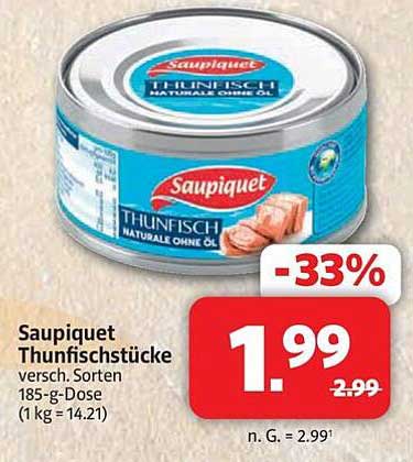 Saupiquet Thunfischstücke versch. Sorten 185-g-Dose (1 kg = 14.21)