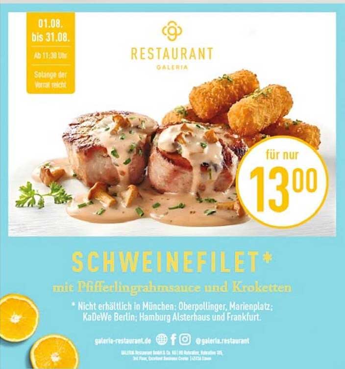 SCHWEINEFILET* mit Pfifferlingrahmsauce und Kroketten